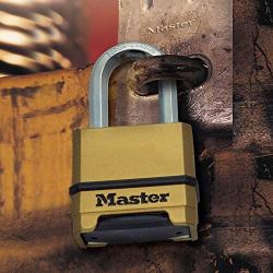 Master Lock M175XDLF Heavy Duty Outdoor Combination Lock, 1-1/2 In. Shackle, Brass Finish