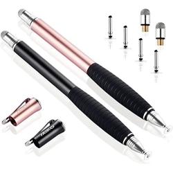 MEKO (2nd Generation) [2 in 1 Precision Series] Disc Stylus Pen for iPhone, iPad Pro/Mini/Air, Samsung Galaxy and All Touch Screen Devices Bundle with 6 Replacement Tips,Pack of 2(Black/Rose Gold)