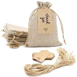 SumDirect 20pcs 5x7inch Brown Burlap Gift Bags, Favor Jewelry Pouches with Drawstring for Christmas, Wedding Party and DIY Craft Packing with Tags