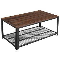 VASAGLE Coffee Table with Steel Frame and Mesh Storage Shelf, 41. 8 x 23. 7 x 17. 7 inches, Rustic Dark Brown