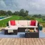Tuoze 5 Pieces Patio Furniture Sectional Set Outdoor PE Rattan Wicker Lawn Conversation Sets Cushioned Garden Sofa Set with Glass Coffee Table (Beige) Tuoze 5 Pieces Patio Furniture Sectional Set Outdoor PE Rattan Wicker Lawn Conversation Sets Cushioned Garden Sofa Set with Glass Coffee Table (Beige)