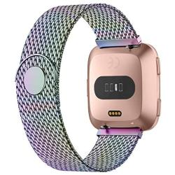 iGK Metal Replacement Bands Compatible for Fitbit Versa/Versa Lite Edition/Versa 2, Stainless Steel Loop Metal Mesh Bracelet Unique Magnet Lock Wristbands