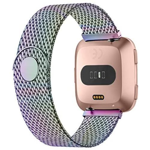 iGK Metal Replacement Bands Compatible for Fitbit Versa/Versa Lite Edition/Versa 2, Stainless Steel Loop Metal Mesh Bracelet Unique Magnet Lock Wristbands