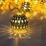 LED Globe String Lights, Decorative Moroccan Orb, 20 Big Golden Metal Balls, Bright Warm Lights, Battery Powered