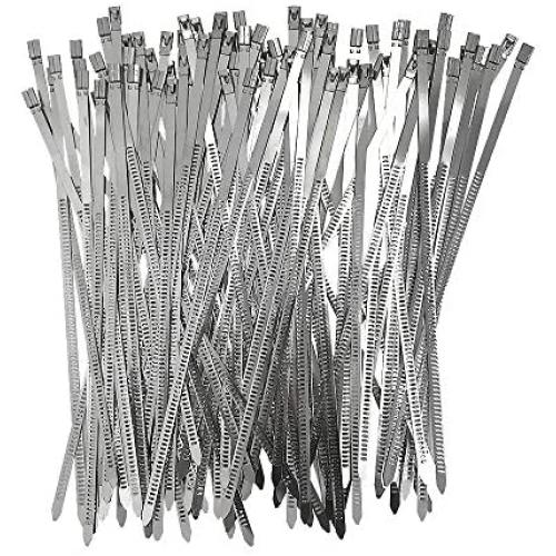 100pcs 304 Stainless Steel Cable Ties Wrap Coated Self Locking Metal Zip Ties (Stainless Steel, 9.8inch)