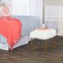 HomePop Faux Fur Square Stool with Metal Legs, White