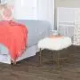 HomePop Faux Fur Square Stool with Metal Legs, White HomePop Faux Fur Square Stool with Metal Legs, White