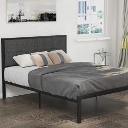 Amolife Twin Bed Frame with Upholstered Button Tufted Square Stitch Headboard and Strong Metal Slats Support/Steel Platform Bed/Mattress Foundation/No Box Spring Needed/Easy Assembly,Dark Gray