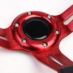 Black Leather/Red 3 Spokes/Red Stitch and Stripe 3.50'' Deep Dish 70mm 6-Bolt Pattern 320mm (12.60'' Inches) Steering Wheel