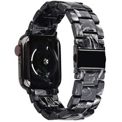 V-MORO Resin Strap Compatible with Apple Watch Band 38mm 40mm Series SE/6/5/4/3/2/1 Women Men with Stainless Steel Buckle, Apple iWatch Replacement Wristband Bracelet (Black/Gray, 38mm/40mm)