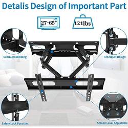 Full Motion TV Wall Mount with Height Setting, JUSTSTONE TV Bracket Fits Most 27-65 Inch LED Flat&Curved TVs,Articulating Swivel Tilt Dual Arms Extension Max VESA 400x400mm and Holds up to 121 LBS