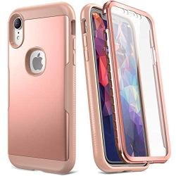 YOUMAKER Metallic Designed for iPhone XR Case, Full Body Rugged with Built-in Screen Protector Slim Fit Shockproof Cover for iPhone XR 6.1 Inch - Rose Gold/Pink