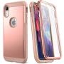 YOUMAKER Metallic Designed for iPhone XR Case, Full Body Rugged with Built-in Screen Protector Slim Fit Shockproof Cover for iPhone XR 6.1 Inch - Rose Gold/Pink