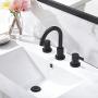 3-Hole Low-Arch 2-Handle Widespread Bathroom Faucets with Valve and Metal Pop-Up Drain Assembly,Matte Black by Phiestina, WF15-1-MB