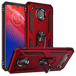 Rebex Compatible with Moto Z4 Case,Moto Z4 Play Case,Moto z4 Force Case Cover, Tough Heavy Protective 360 Metal Rotating Ring Kickstand Holder Grip Magnetic Metal Armor Heavy Duty Shockproof (Red)