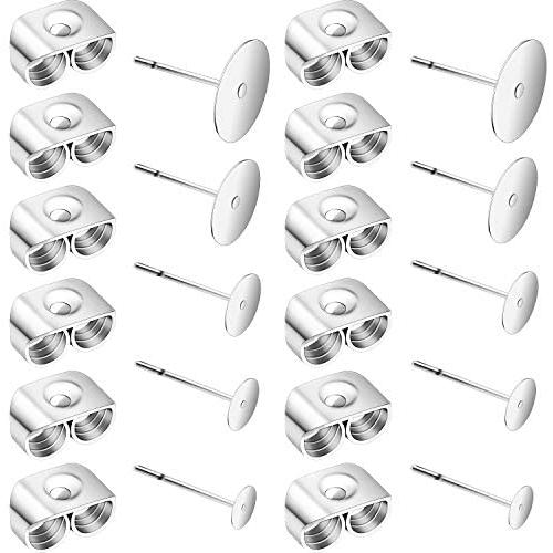 250 Pairs (500 Pieces) 4mm,5mm,6mm,8mm,10mm Stainless Steel Earring Posts Flat Pad Blank Stud Earrings with Butterfly Earring Backs for DIY Earring Making Findings, Silver