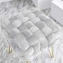 Ornavo Home Mirage Modern Contemporary Square Woven Upholstered Velvet Ottoman with Gold Metal Legs - Silver
