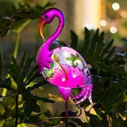 RUILAIYA BOAER Flamingo Solar Pathway Lights Outdoor,Garden Stake Decorative Yard Art Metal& Glass Waterproof for Patio Lawn Pathway-8 Lumens