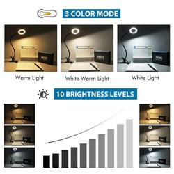 iVict Clip on Light Reading Light - 24 LED USB Ring Light, 3 Color Modes, 5 Brightness Dimmer, Auto Off Timer, Eye Protection Book Clamp Desk Lamp, Bed Night Light for Computer Laptop Webcam Zoom