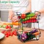TomCare 2-Tier Fruit Basket Metal Fruit Bowl Bread Baskets Detachable Fruit Holder Kitchen Storage Baskets Stand - Screws Free Design for Fruits Breads Vegetables Snacks, Black