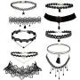 Trasfit 10 Pieces Lace Choker Necklace for Women Girls, Black Classic Velvet Stretch Punk Gothic Tattoo Lace (Style #1) Trasfit 10 Pieces Lace Choker Necklace for Women Girls, Black Classic Velvet Stretch Punk Gothic Tattoo Lace (Style #1)