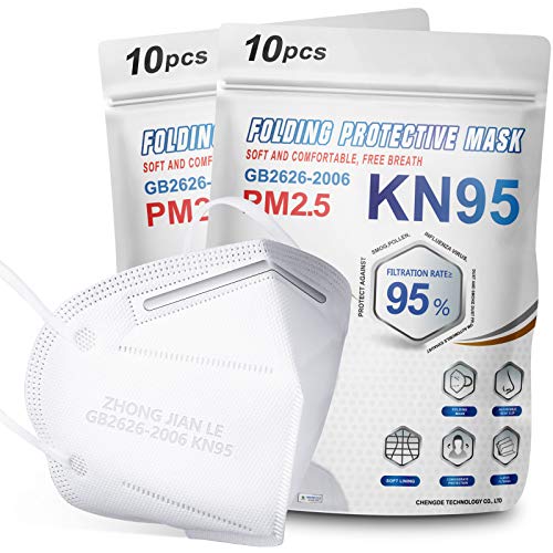KN95 Face Mask 20Pcs, Included on FDA EUA List, 5 Layer Design Cup Dust Safety Masks, Breathable Protection Masks Against PM2.5 Dust Bulk for Adult, Men, Women, Indoor, Outdoor Use, White