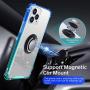 ANSIWEE Designed for iPhone 12 Pro 6.1 Inch Case, Metal Ring Stand Work with Magnetic Car Phone Mount Case Drop Protection Colorful Bumper and Clear Hard Back Teal Cases for iPhone 12 5G (Blue Green)