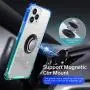 ANSIWEE Designed for iPhone 12 Pro 6.1 Inch Case, Metal Ring Stand Work with Magnetic Car Phone Mount Case Drop Protection Colorful Bumper and Clear Hard Back Teal Cases for iPhone 12 5G (Blue Green)