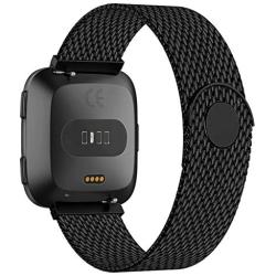 POY Bands Compatible for Fitbit Versa 2/Fitbit Versa/Fitbit Versa Lite for Women Men, Metal Stainless Steel Mesh Loop Replacement Strap for Versa,Black Small