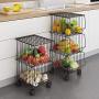 BENOSS Metal Wire Basket with Wheels and Cover, Stackable Rolling Fruit Basket Storage Organizer with Casters, Utility Rack for Kitchen, Pantry, Bathroom, Laundry Room, Garage (5 Layer Baskets)