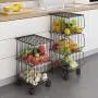 BENOSS Metal Wire Basket with Wheels and Cover, Stackable Rolling Fruit Basket Storage Organizer with Casters, Utility Rack for Kitchen, Pantry, Bathroom, Laundry Room, Garage (5 Layer Baskets) BENOSS Metal Wire Basket with Wheels and Cover, Stackable Rolling Fruit Basket Storage Organizer with Casters, Utility Rack for Kitchen, Pantry, Bathroom, Laundry Room, Garage (5 Layer Baskets)