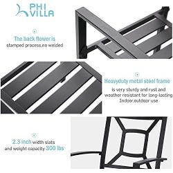 PHI VILLA Patio Dining Chair Metal Arm Chairs for Indoor ＆ Outdoor, 2 Pack - Black