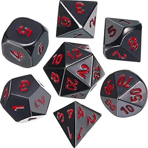 Frienda Zinc Alloy Metal Polyhedral 7-Die Dice Set for Dungeons and Dragons RPG Dice Gaming D&D Math Teaching, d20, d12, 2 Pieces d10 (00-90 and 0-9), d8, d6 and d4