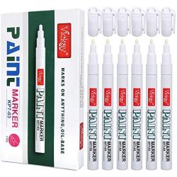 White Paint Pens Fine Point Permanent Markers for Rock Painting, Stone, Ceramic, Glass, Wood, Fabric, Set of 6 Oil Metallic Paint Pen for DIY Craft Projects High Volume Ink Quick Drying Christmas Gift