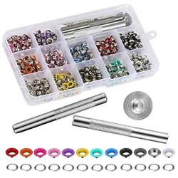 LIHAO 360 Pieces 3/16 Inch Metal Eyelets Grommets Kit - 12 Colors for Shoes Canvas Clothes Crafting