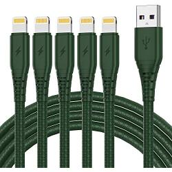 5Pack 1ft Darck Green Lightning Cable，iPhone Chargers to USB A Charging Cable Compatible with iPhone 11 Xs Max XR X 8 Plus 7 Plus 6 Plus