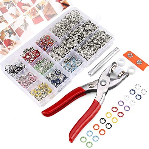 200 Sets Snap Fasteners Kit Tool, Yofuly 10 Colors 9.5mm Metal Snap Buttons Rings with Fastener Pliers Press Tool Kit Snap Button for Sewing and Crafting