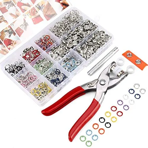 200 Sets Snap Fasteners Kit Tool, Yofuly 10 Colors 9.5mm Metal Snap Buttons Rings with Fastener Pliers Press Tool Kit Snap Button for Sewing and Crafting