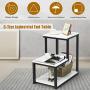 Tangkula 3-Tier Sofa Side Table, Nightstand with Storage Shelf, Sturdy Metal Frame, Ladder-Shaped Chair Side Table, White Tabletop Storage Shelf for Living Room or Bedroom (White)