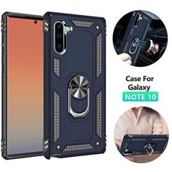 Note 10 Case with Kickstand and Metal Back Compatible with Samsung Galaxy Note 10 Cases Kick Stand Ring Magnetic Car Mount Metal Plate Back Full Body Protection Shockproof Ultra Slim (Blue, Note 10)