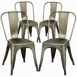 Dining Chairs Set of 4 Metal Chairs Patio Chair Dining Room Kitchen Chair 18 Inches Seat Height Tolix Restaurant Chairs Trattoria Metal Indoor Outdoor Chairs Bar Stackable Chair