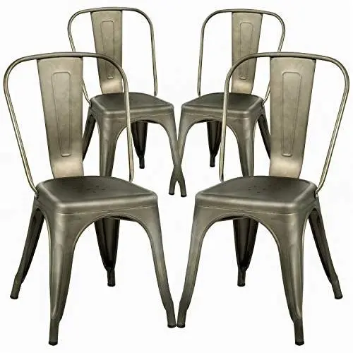 Dining Chairs Set of 4 Metal Chairs Patio Chair Dining Room Kitchen Chair 18 Inches Seat Height Tolix Restaurant Chairs Trattoria Metal Indoor Outdoor Chairs Bar Stackable Chair
