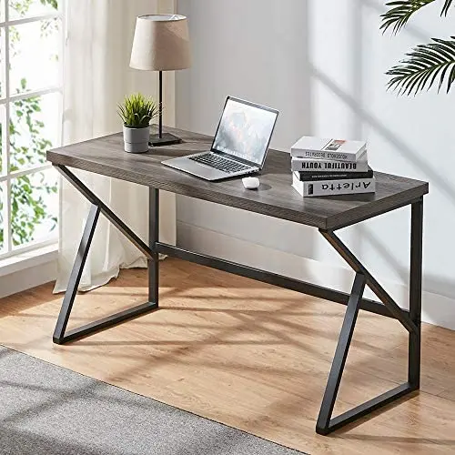 HSH Rustic Computer Desk, Metal and Wood Home Office Desk, Industrial Vintage Soho Study Writing Table, Gray 47 inch HSH Rustic Computer Desk, Metal and Wood Home Office Desk, Industrial Vintage Soho Study Writing Table, Gray 47 inch