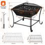 Finether Outdoor Fire Pit 24 Metal Fire Bowl BBQ Grill with Mesh Spark Screen Cover, Patio Backyard Beach Picnic Camping etc.