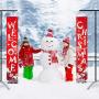 2 Pieces Christmas Porch Sign Christmas Banner Decoration Outdoor Indoor Red Xmas Decor Banner Christmas Door Banner Welcome Christmas Outdoor Sign with Plastic Rod and Hanging Ropes