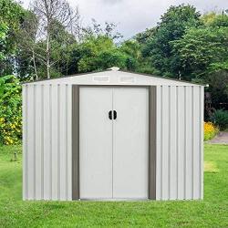 SUNCROWN Outdoor Garden Storage Shed White 6X8 FT Yard Storage Tool with Sliding Door for Lawn Equipment Garden Backyard - White