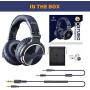 OneOdio Over Ear Headphone, Wired Bass Headsets with 50mm Driver, Foldable Lightweight Headphones with Share Port and Mic for Recording Monitoring Mixing Podcast Guitar PC TV (Dark Blue)
