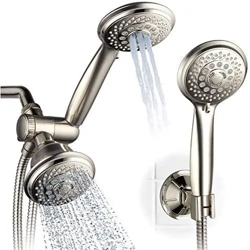 AquaSpa 6-in-1 High-Pressure Shower Head/Hand Held Showerhead Combo with Two OVERHEAD and LOW-REACH Wall Brackets, 3-way Water Diverter & Stainless Steel Hose/BRUSHED NICKEL FINISH/by HotelSpa AquaSpa 6-in-1 High-Pressure Shower Head/Hand Held Showerhead Combo with Two OVERHEAD and LOW-REACH Wall Brackets, 3-way Water Diverter & Stainless Steel Hose/BRUSHED NICKEL FINISH/by HotelSpa
