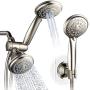 AquaSpa 6-in-1 High-Pressure Shower Head/Hand Held Showerhead Combo with Two OVERHEAD and LOW-REACH Wall Brackets, 3-way Water Diverter & Stainless Steel Hose/BRUSHED NICKEL FINISH/by HotelSpa