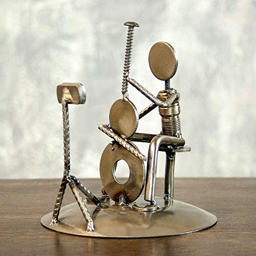 Handmade Auto Part Rustic Cellist Metal Sculpture (Mexico) Grey Iron
